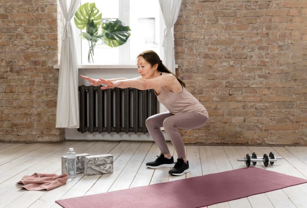 woman squating - home workouts to get ripped