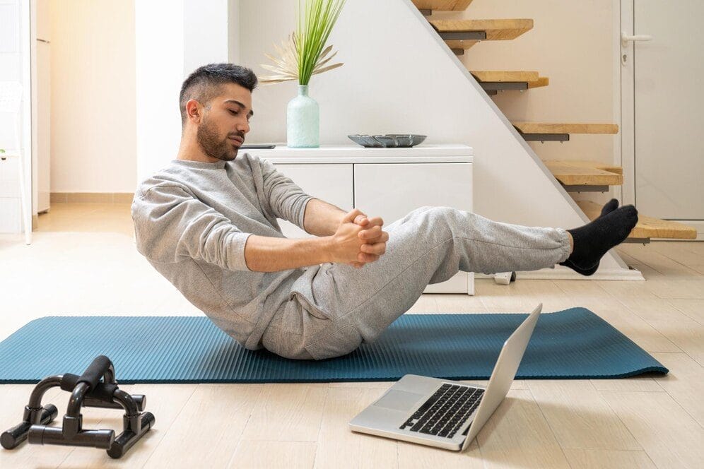 man working out - at home wrestling workouts 